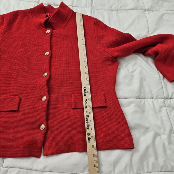 Zara Cardigan Large Red Knit Gold Button Collar Lapel Sweater Bloggers Fave NWOT - Picture 9 of 10
